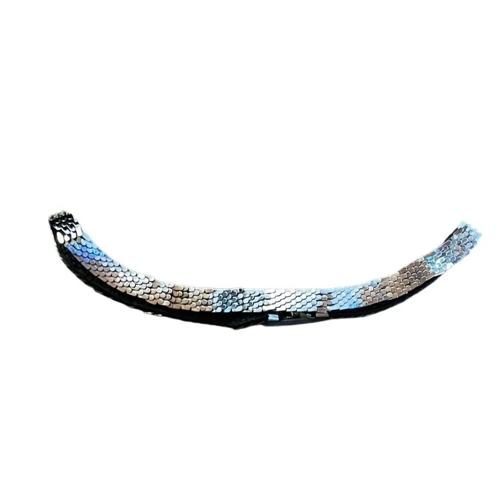 70s Vintage Stretch metal Scale Snake Flexible Belt Silver Floral 26” To 32